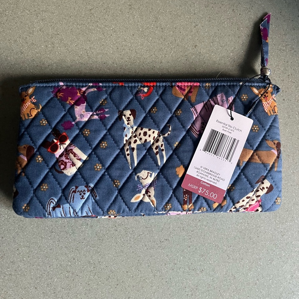 Vera Bradley blue Trio Clutch Quilted Dog Print New - Picture 4 of 7